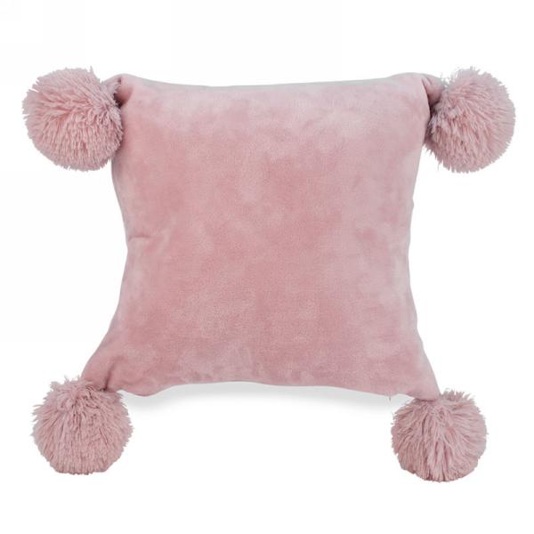 ANTIQUE PINK THROW CUSHION WITH POM POMS