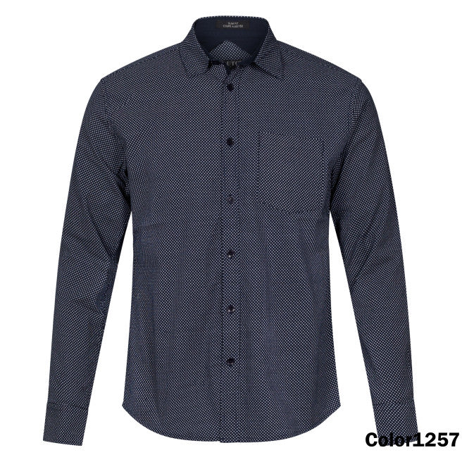 MEN'S NAVY LONG SLEEVE SHIRT WITH PATTERN