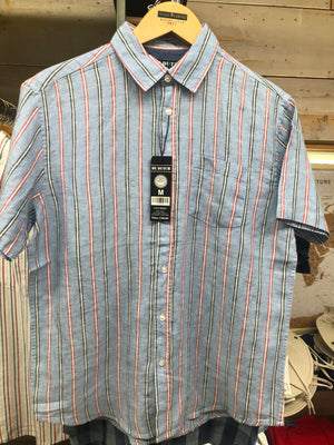 MEN'S BLUE SHORT SLEEVE SHIRT WITH GREY & RED STRIPES