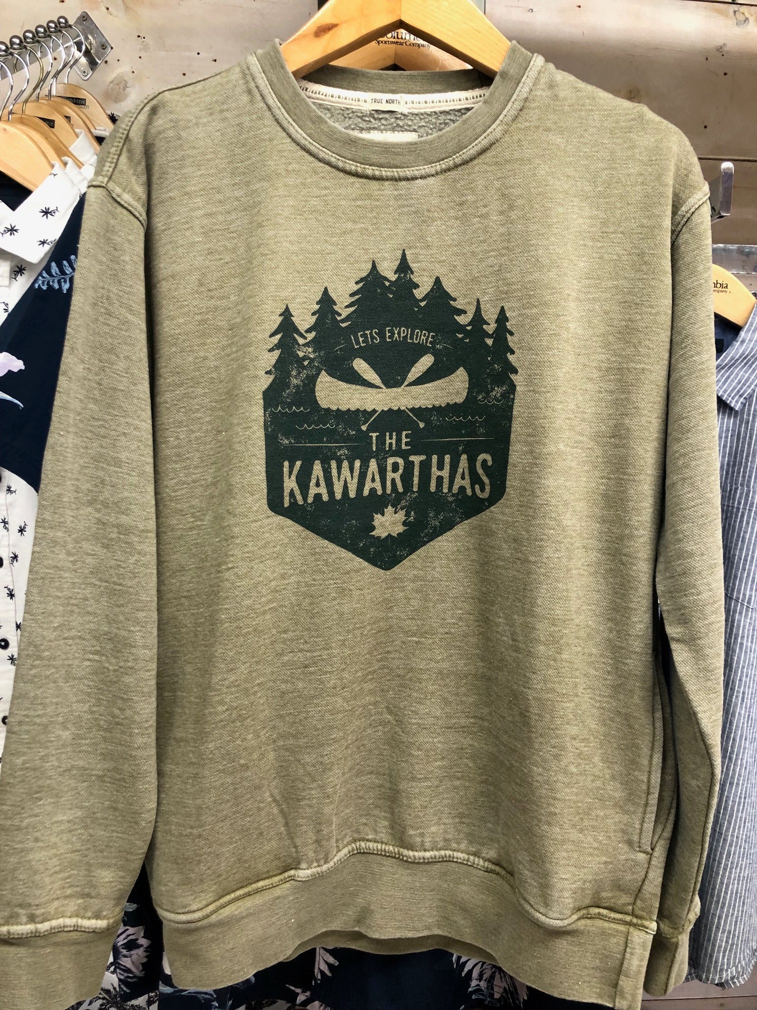 LET'S EXPLORE THE KAWARTHAS CREWNECK SWEATSHIRT GREEN