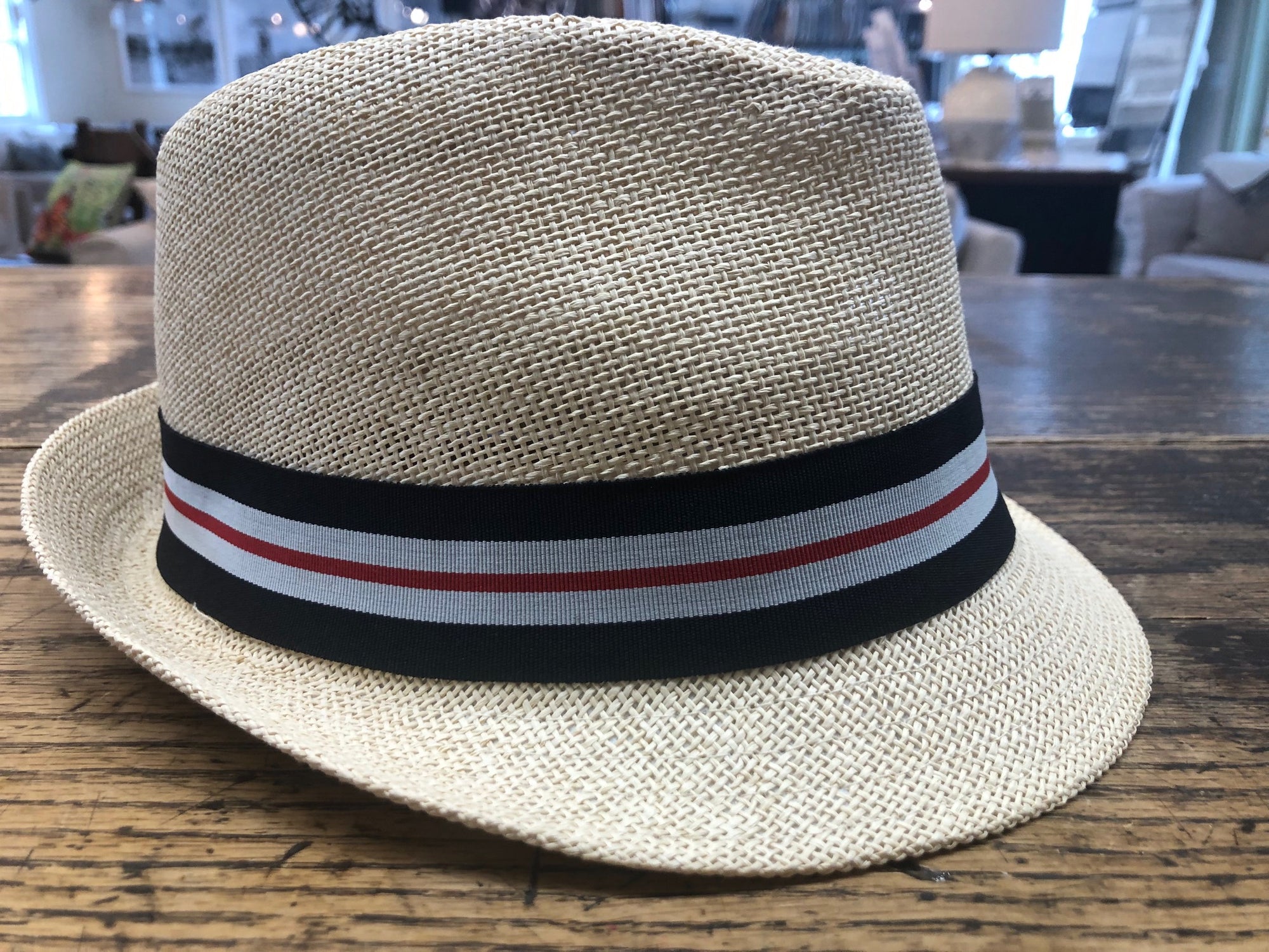 IVORY FEDORA WITH STRIPED BAND