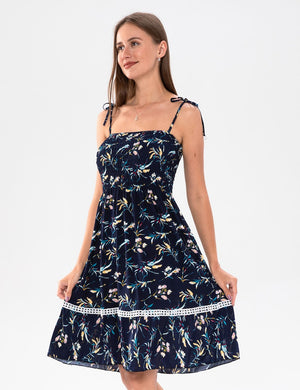 WOMEN'S NAVY SUNDRESS WITH FLORAL PATTERN