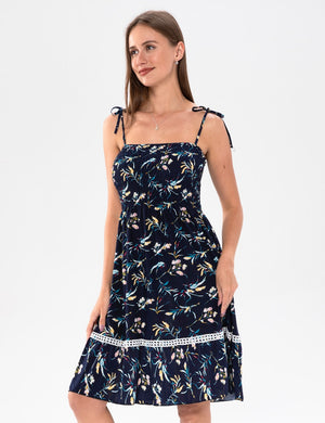WOMEN'S NAVY SUNDRESS WITH FLORAL PATTERN