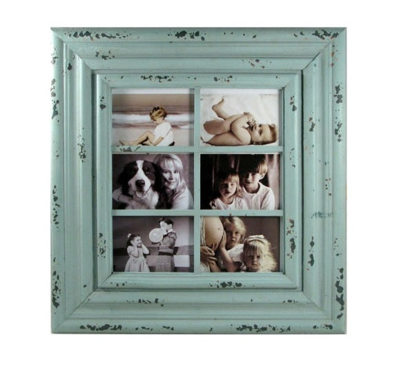 BLUE DISTRESSED FRAME WITH 6 OPENINGS (5X7)