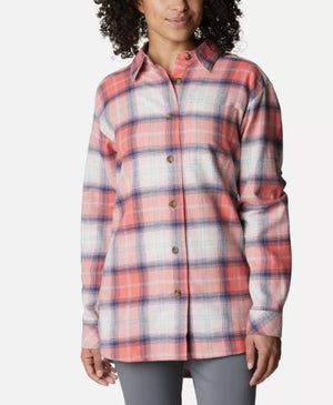 WOMEN'S HOLLY HIDEAWAY FLANNEL SHIRT - PEACH TARTAN