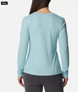 WOMEN'S CALICO RIBBED LONG SLEEVE SHIRT - AQUA HAZE