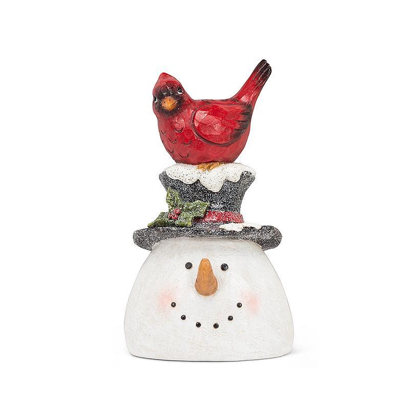 CARDINAL ON SNOWMAN HEAD ORNAMENT