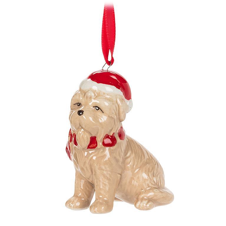 DOG WEARING CHRISTMAS HAT ORNAMENT
