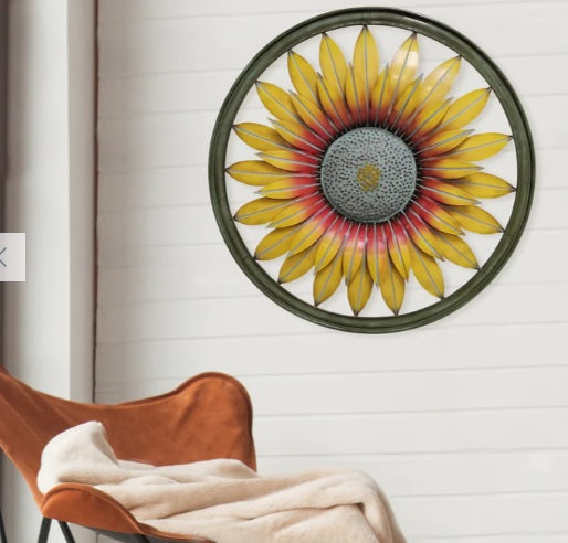 METAL SUNFLOWER ENCIRCLED WALL DECOR