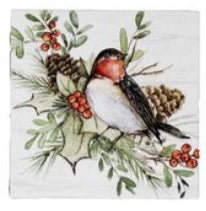 CHICK WITH RED BREAST WITH BERRIES 8" SQUARE CERAMIC TRIVET