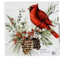 CARDINAL WITH 2 PINECONES 8" SQUARE CERAMIC TRIVET