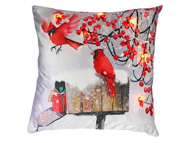 LED VELVET CUSHION (CARDINAL FLYING) (18 X 18)