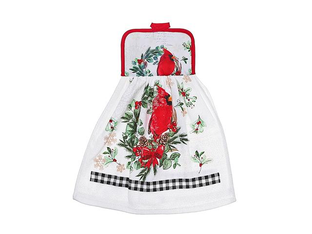 TIE HAND TOWEL (CARDINAL WREATH)