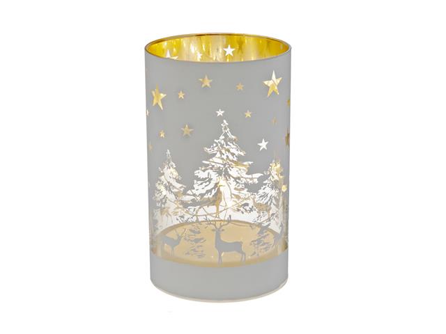 LED CYLINDER GLASS STAND (TREE AND REINDEER) (WHITE)