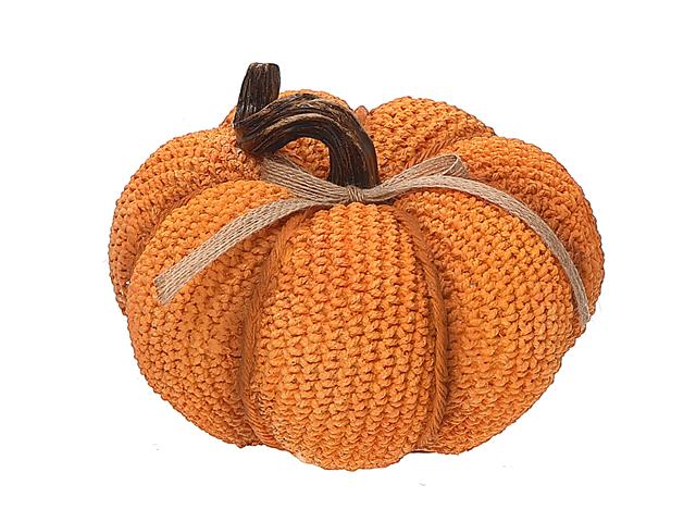 POLYRESIN PUMPKIN WITH KNIT LOOK (ORANGE)