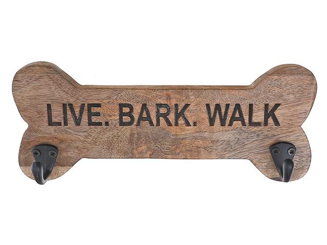 WOOD BONE SHAPE LIVE BARK WALK WITH 2 BLACK HOOKS