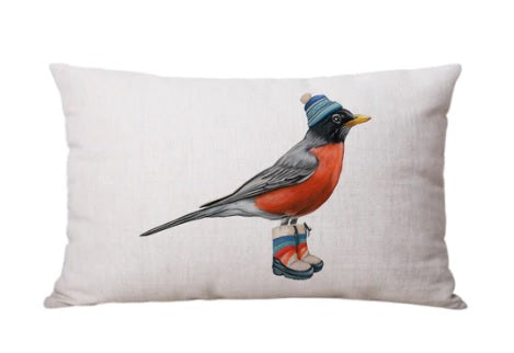 ROBIN THROW PILLOW WEARING HAT AND BOOTS