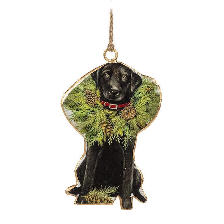 DOG WITH WREATH ORNAMENT