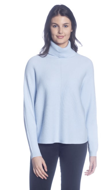 BLUE LONG SLEEVE RIBBED TURTLE NECK SWEATER