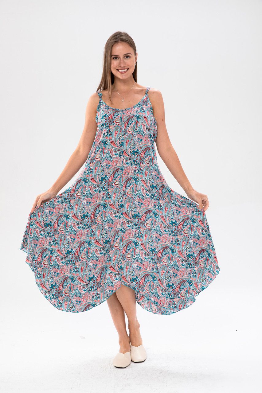 LADIES ASYMMETRIC RED PAISLEY DRESS