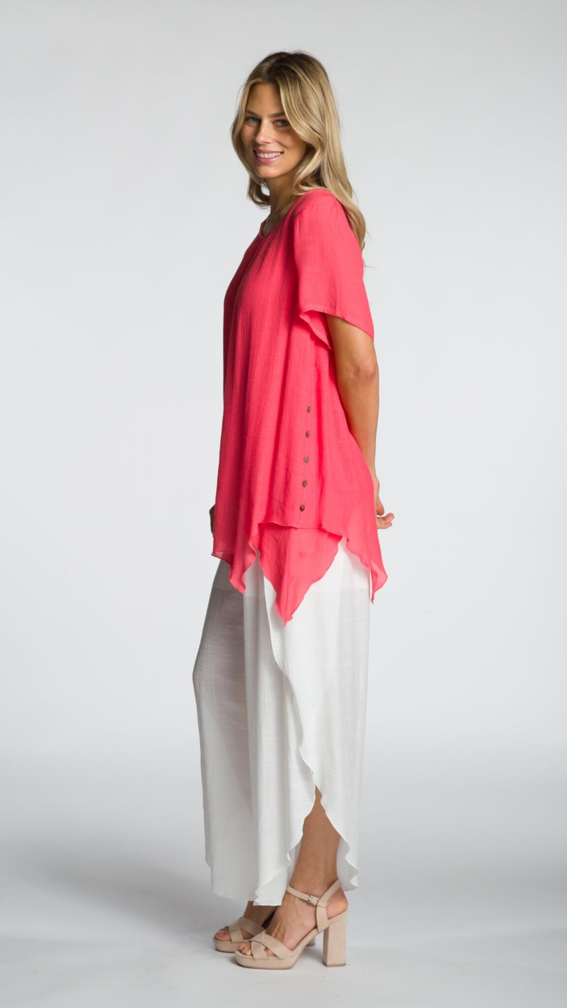 WOMEN'S WHITE LOOSE FIT LAYERED PANTS