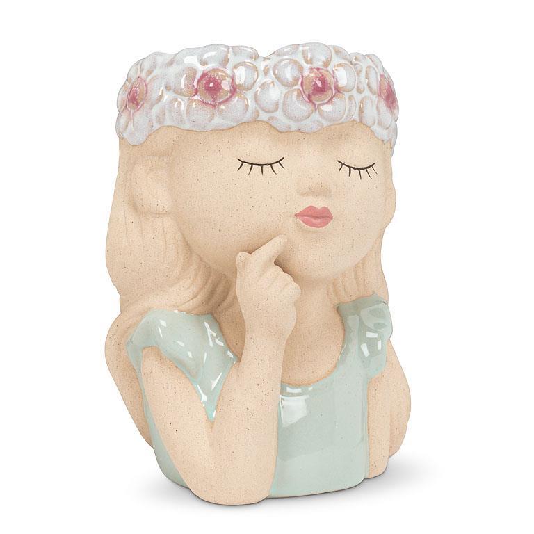 GIRL WITH FLOWERS LARGE PLANTER 6"H