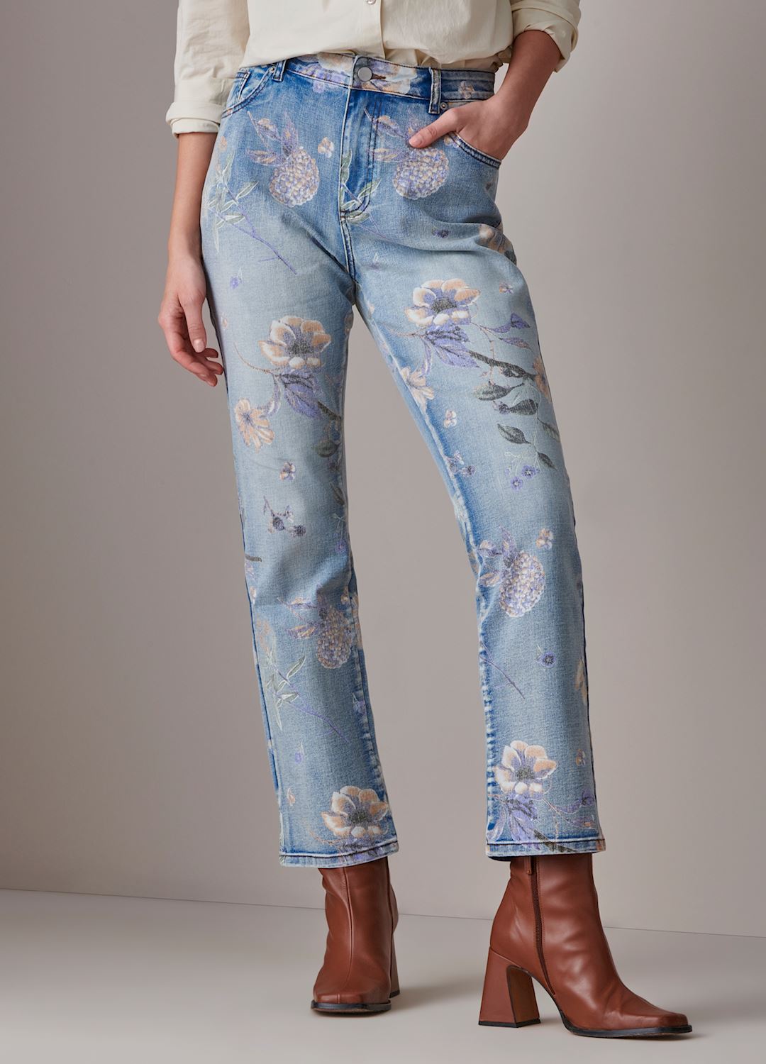 WOMEN'S FLORAL STRAIGHT LEG DENIM
