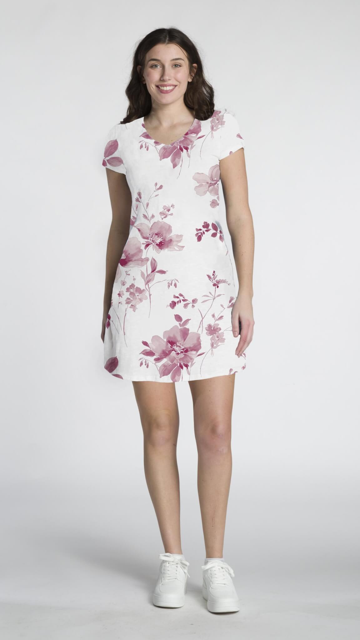 WOMEN'S PINK & WHITE V-NECK DRESS