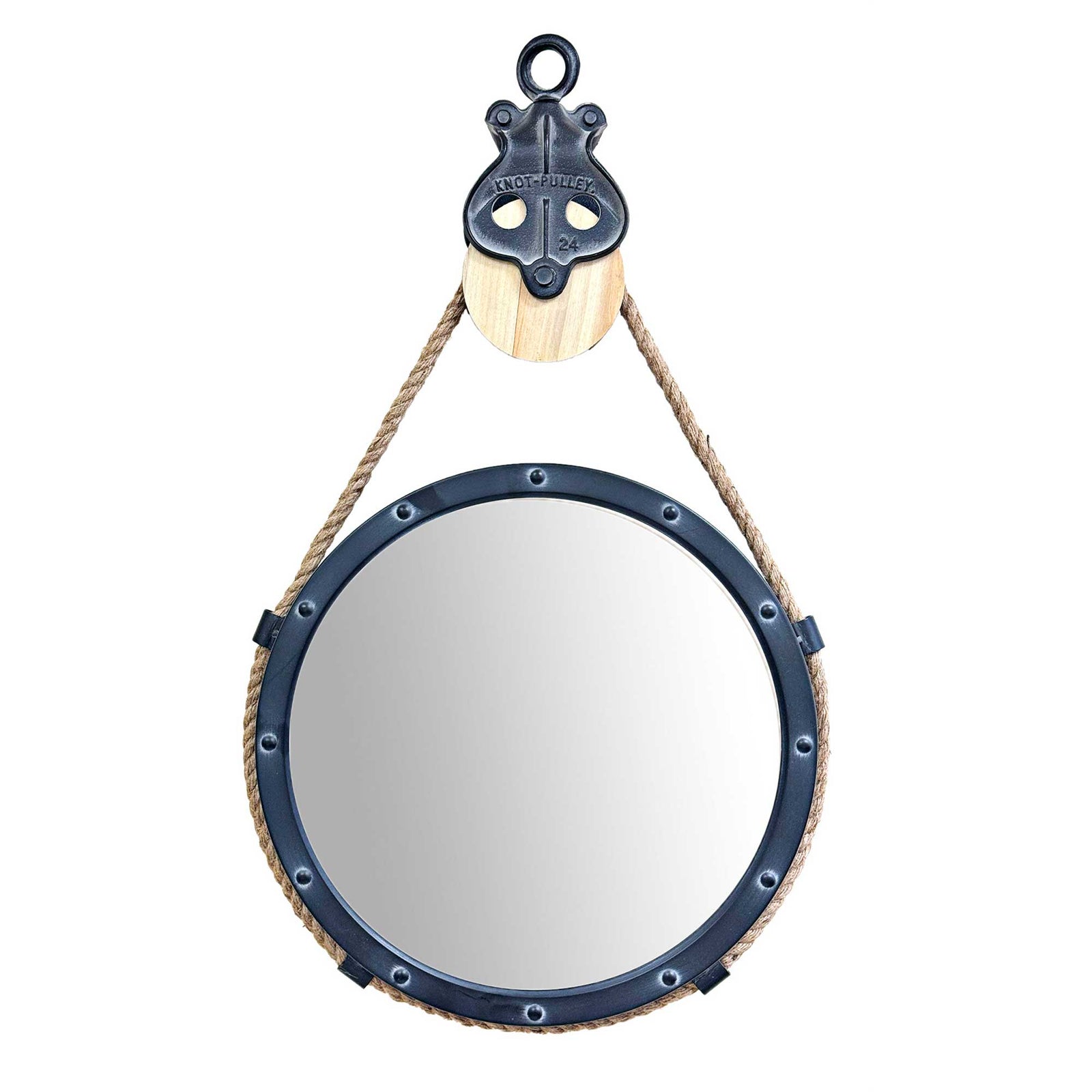 ROUND ROPE PULLEY PENDANT WALL MIRROR