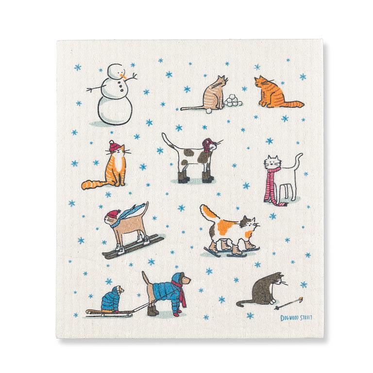WINTER SPORTS CATS DISHCLOTH