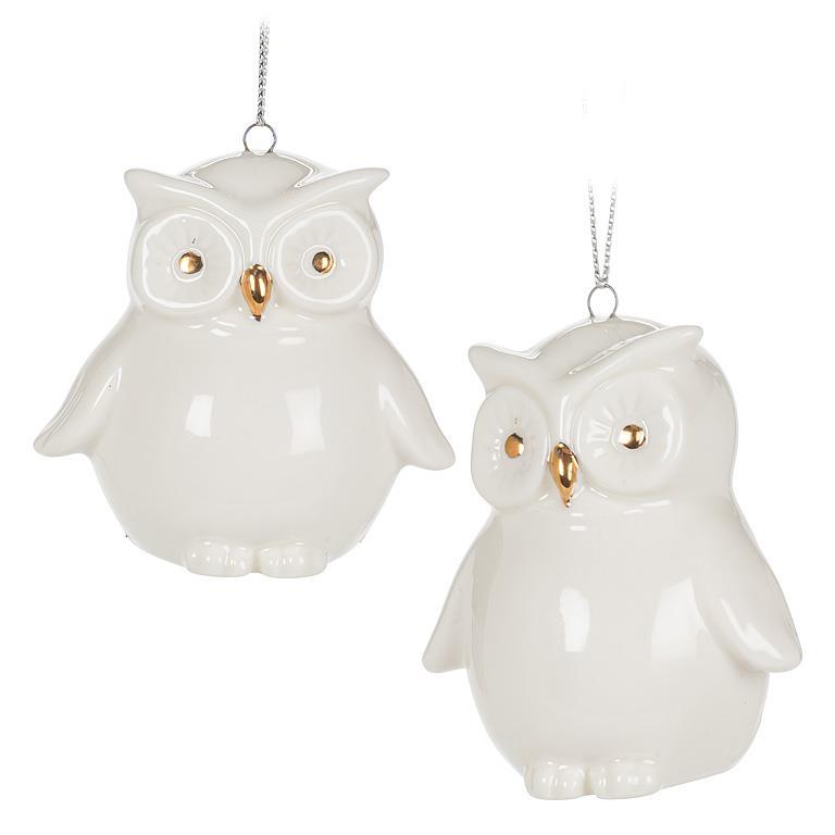 WHITE & GOLD OWL ORNAMENT 2.5"H