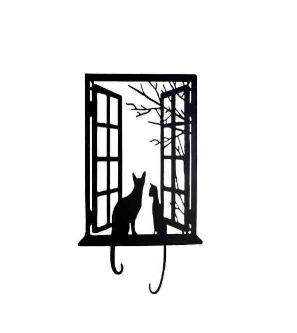 BLACK METAL WALL ART CAT LOOKING OUT WINDOW