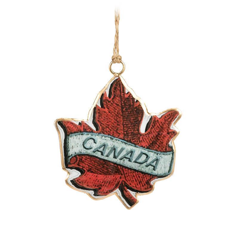 MAPLE LEAF WITH CANADA ORNAMENT