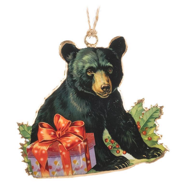 BLACK BEAR WITH PRESENTS ORNAMENT