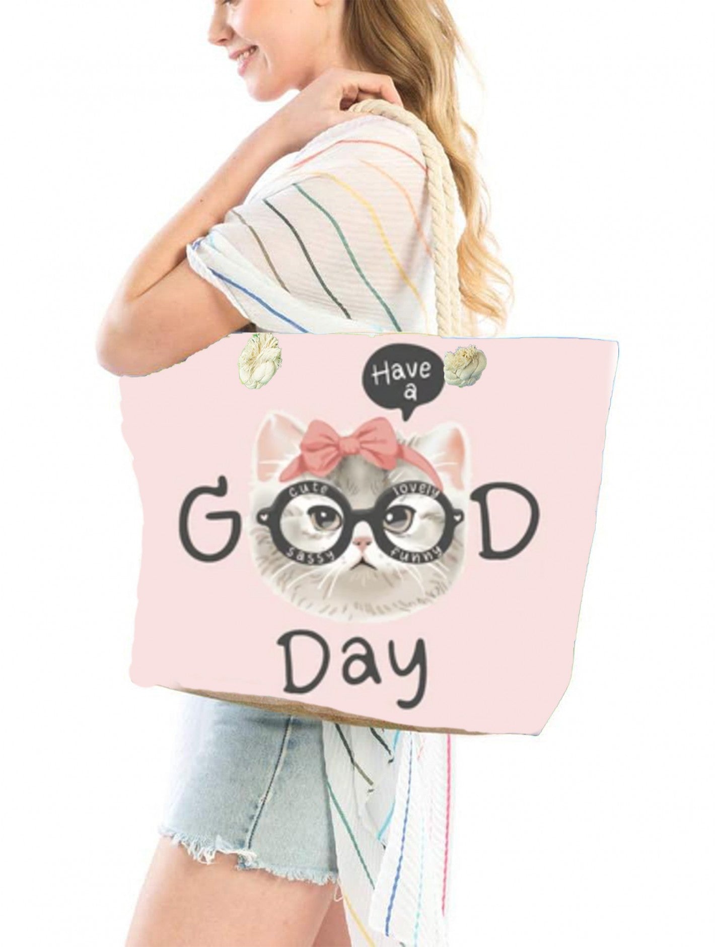 CAT PRINT SHOULDER TOTE