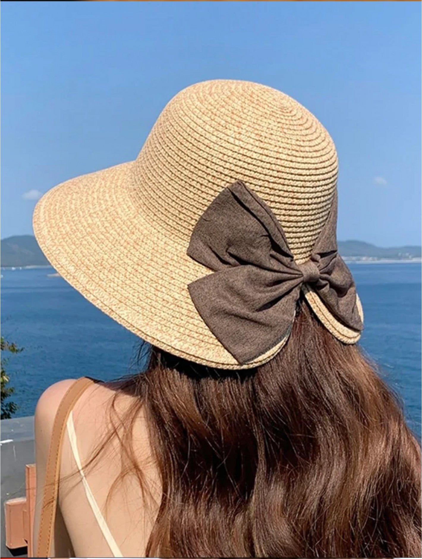 LADIES WIDE BRIM V-BACK SUMMER HAT WITH BOW