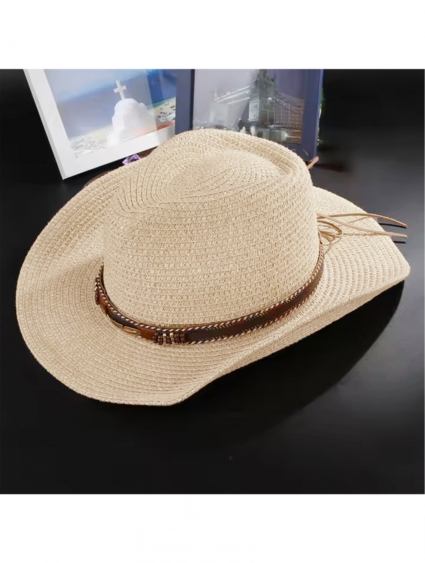 LADIES SUMMER COW BOY HAT WITH LEATHER BUCKLE STRAP