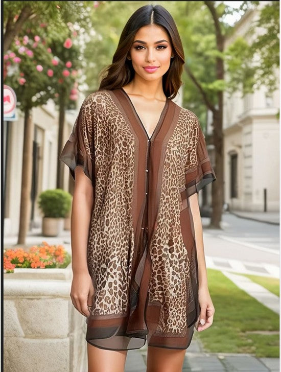LADIES REVERSIBLE PEARL CHIFFON TOP WITH LEOPARD PRINT