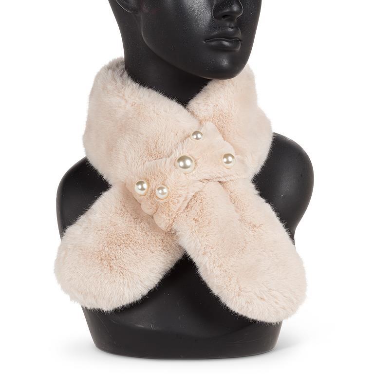 CHAMPAGNE PULL THRU SCARF WITH PEARLS (35"L)