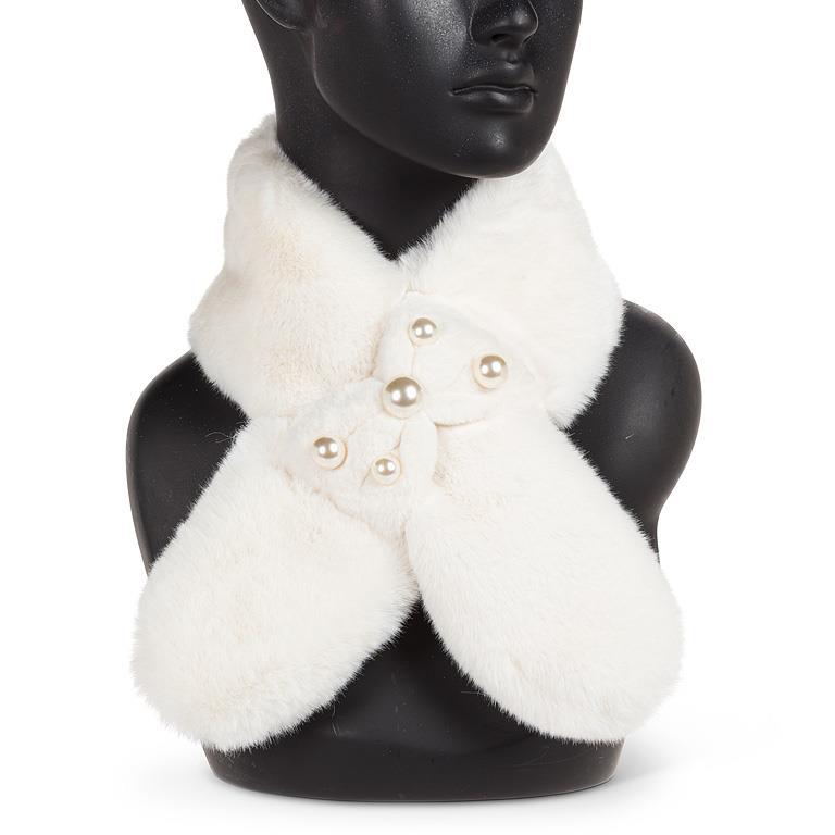 IVORY PULL THRU SCARF WITH PEARLS (35"L)