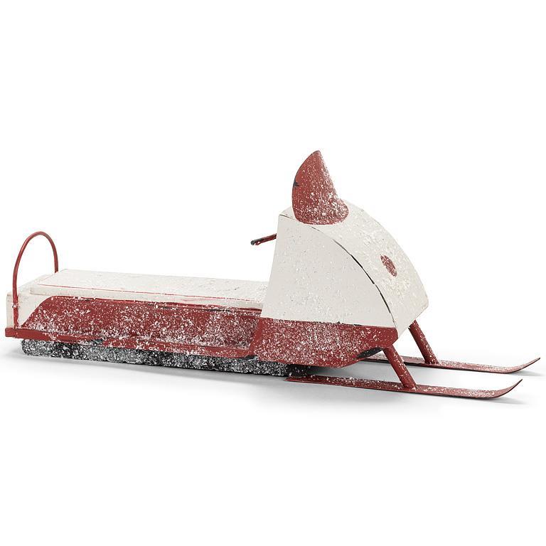 VINTAGE SNOWY SNOWMOBILE- RED & WHITE (17"L)