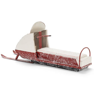 VINTAGE SNOWY SNOWMOBILE- RED & WHITE (17"L)