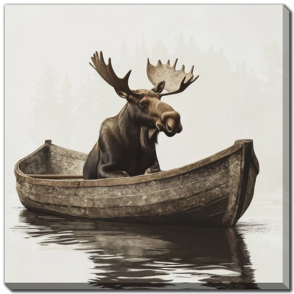 MOOSE IN A BOAT CANVAS WALL DECOR