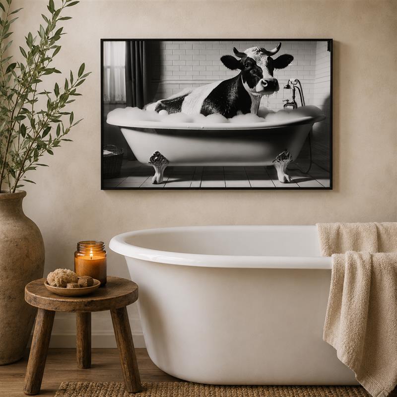 COW IN TUB WALL DECOR