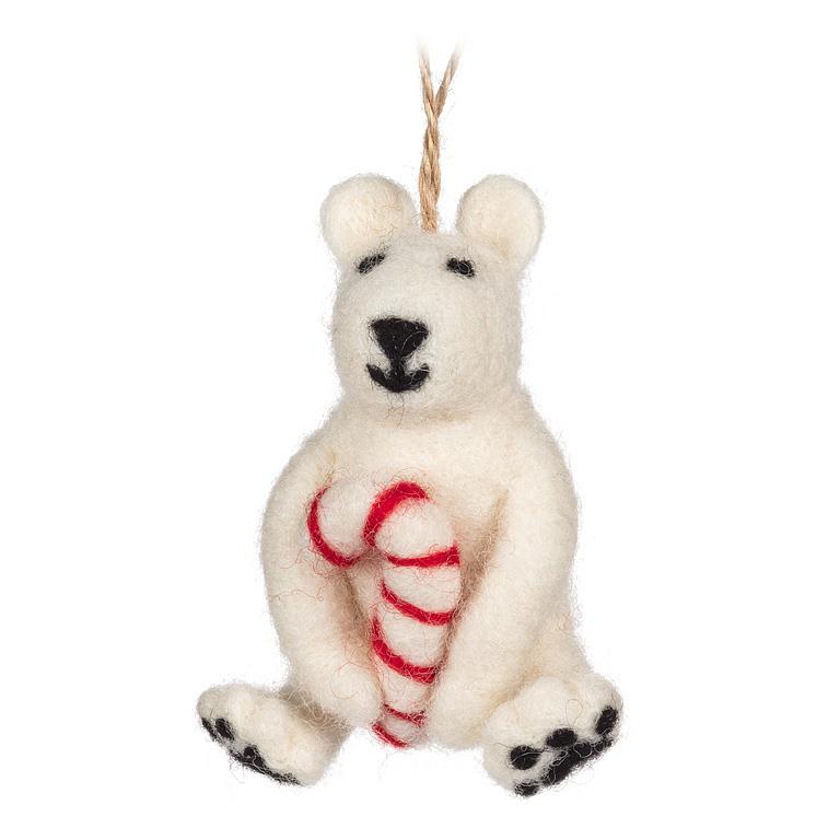 POLAR BEAR WITH CANDY CANE ORNAMENT