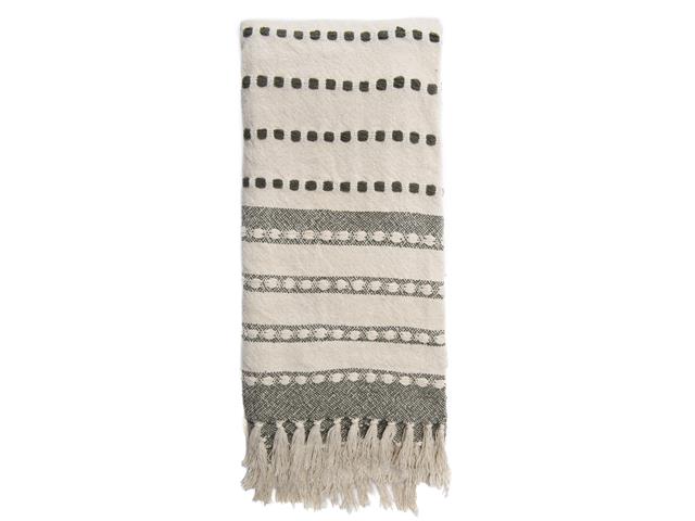 TUFTED STRIPE COTTON THROW (CREAM / OLIVE GREEN)