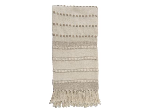 TUFTED STRIPE COTTON THROW (CREAM / TAUPE)