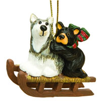 BEAR AND SLED DOG ORNAMENT