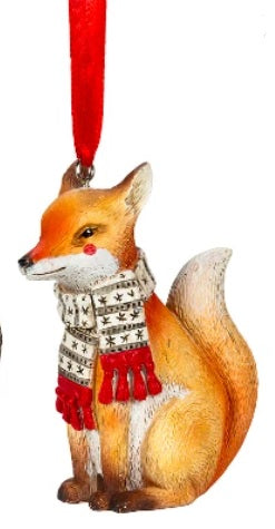 FOX WEARING A CHRISTMAS SCARF ORNAMENT