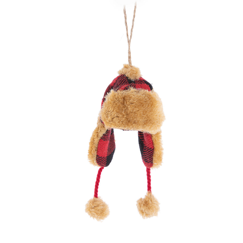 CHECK HAT WITH FUR ORNAMENT
